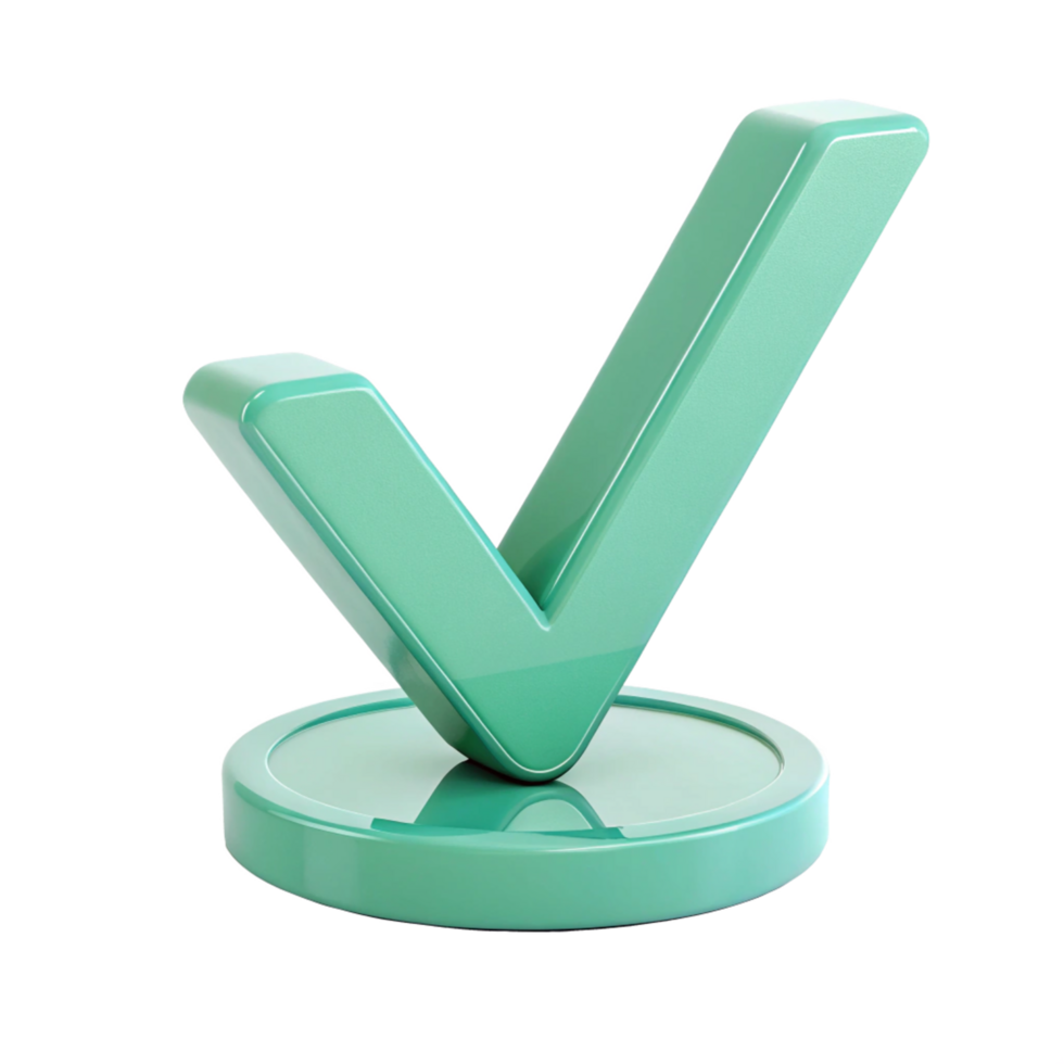 3D Render of a Teal Checkmark Icon on a Circular Base Approved, Correct, Success Symbol png