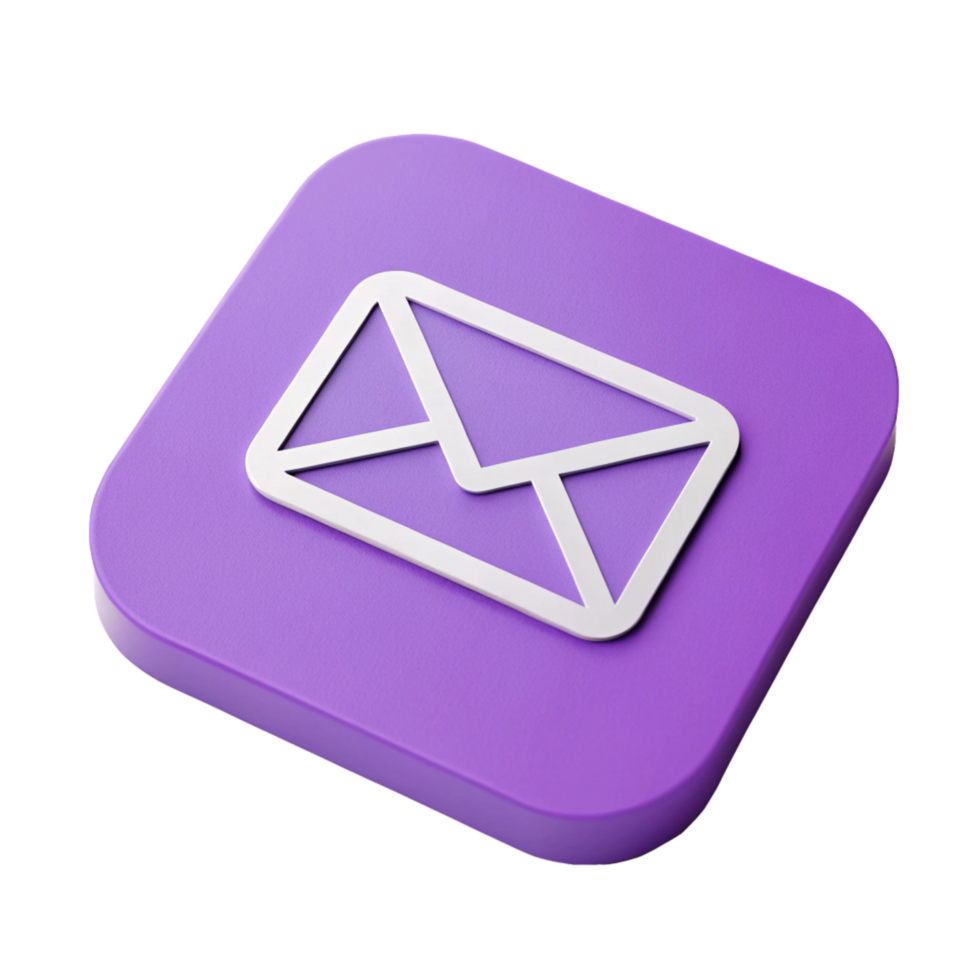 3D Purple Square Email Icon Modern Communication App Button Design png