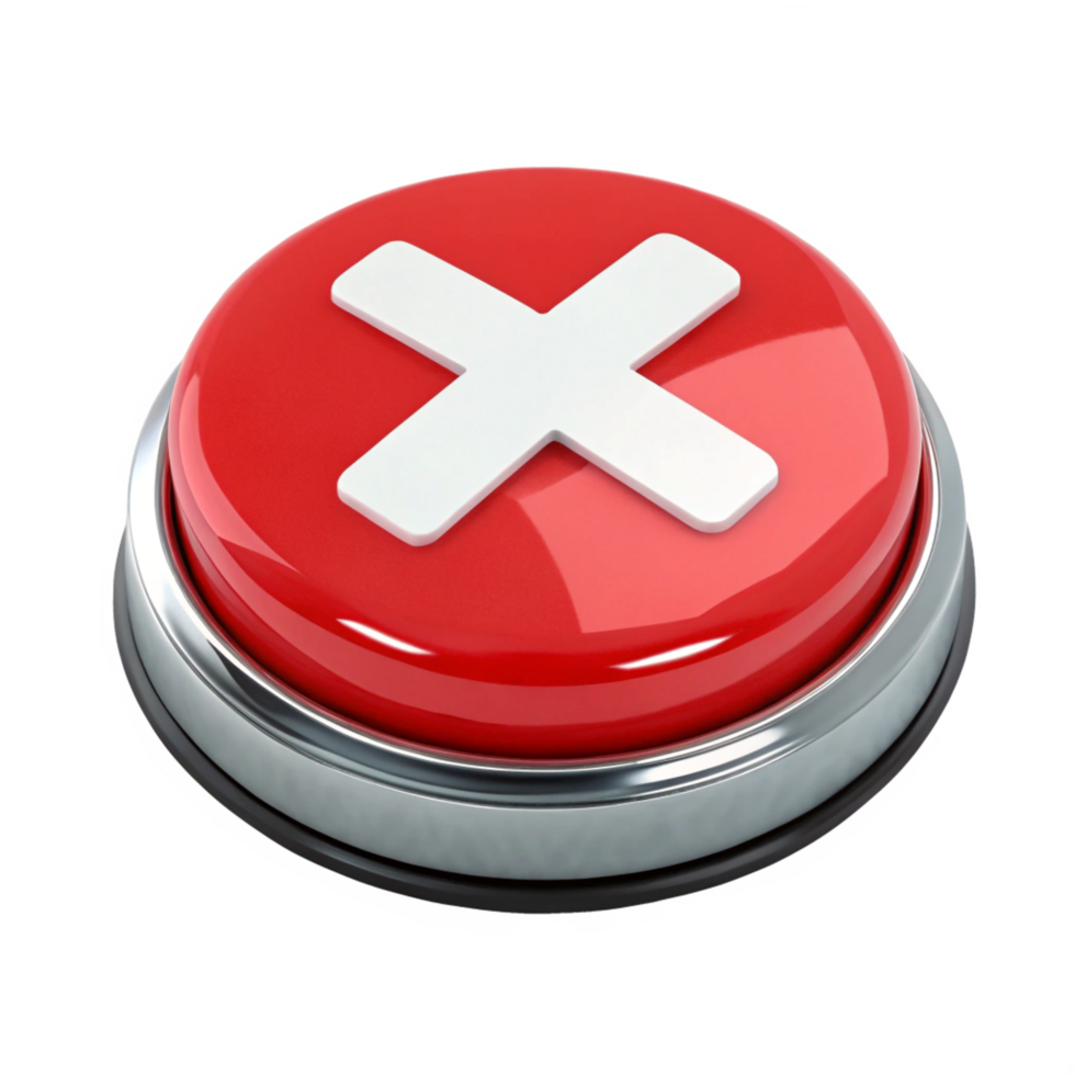 3D Red Cancel Button Glossy Cross X Mark on Shiny Circular Interface png