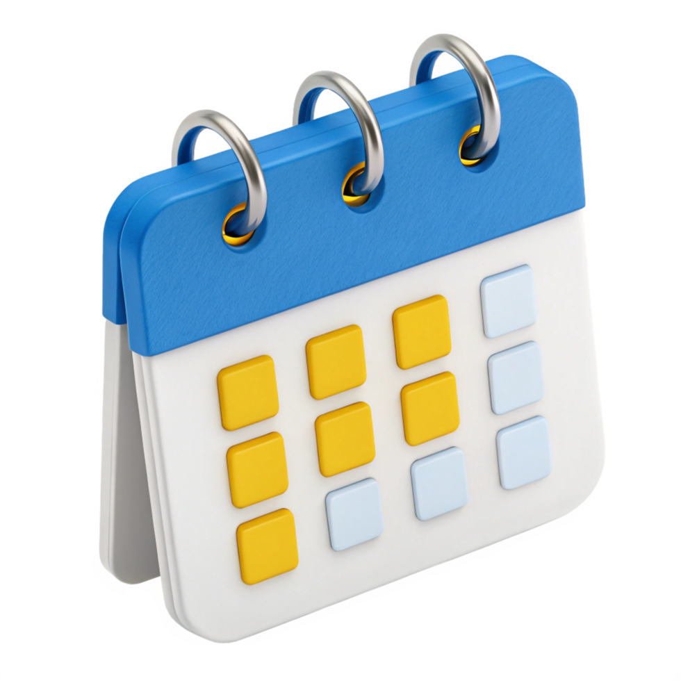 3D Render Blue and White Desktop Calendar Icon, Schedule App, Appointment Reminder png