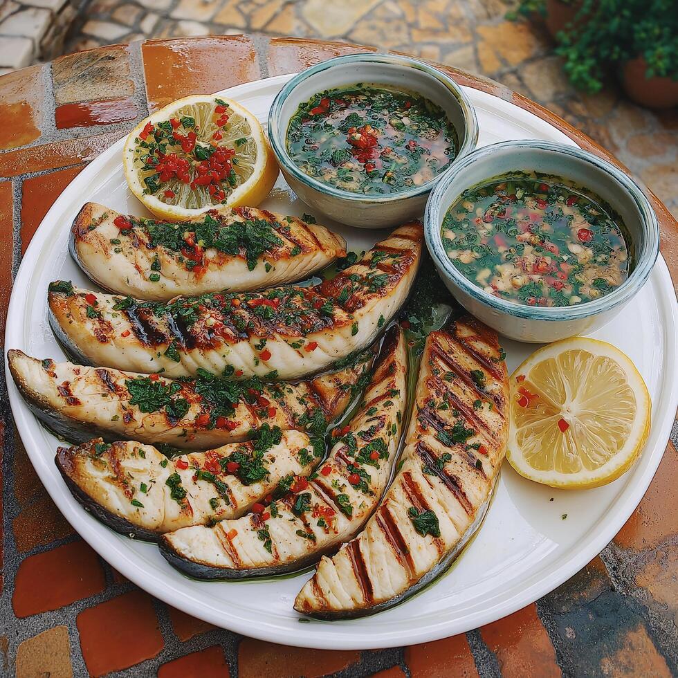 A plate of grilled eggplant photo