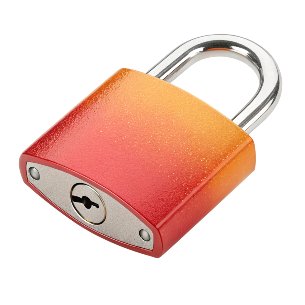 Red and Orange Padlock 3D Render of Secure Metal Lock with Keyhole png
