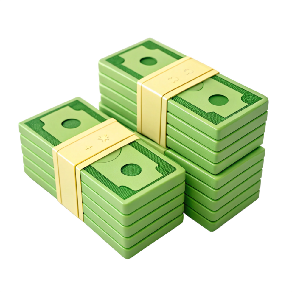 Stacks of Money Realistic 3D Render of Cash Bundles for Finance Concepts png