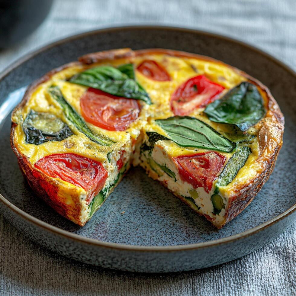 A plate with a quiche on it photo