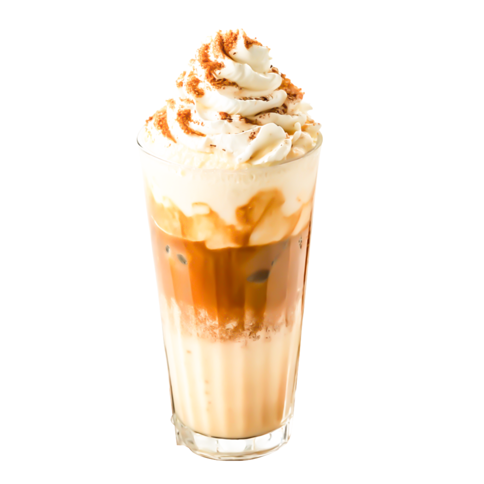 Iced Caramel Coffee Drink with Whipped Cream and Coffee Topping png