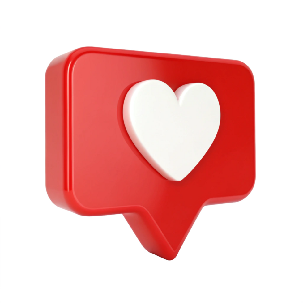 3D Red Notification BubbleWhite Heart Icon Social Media Like Button png