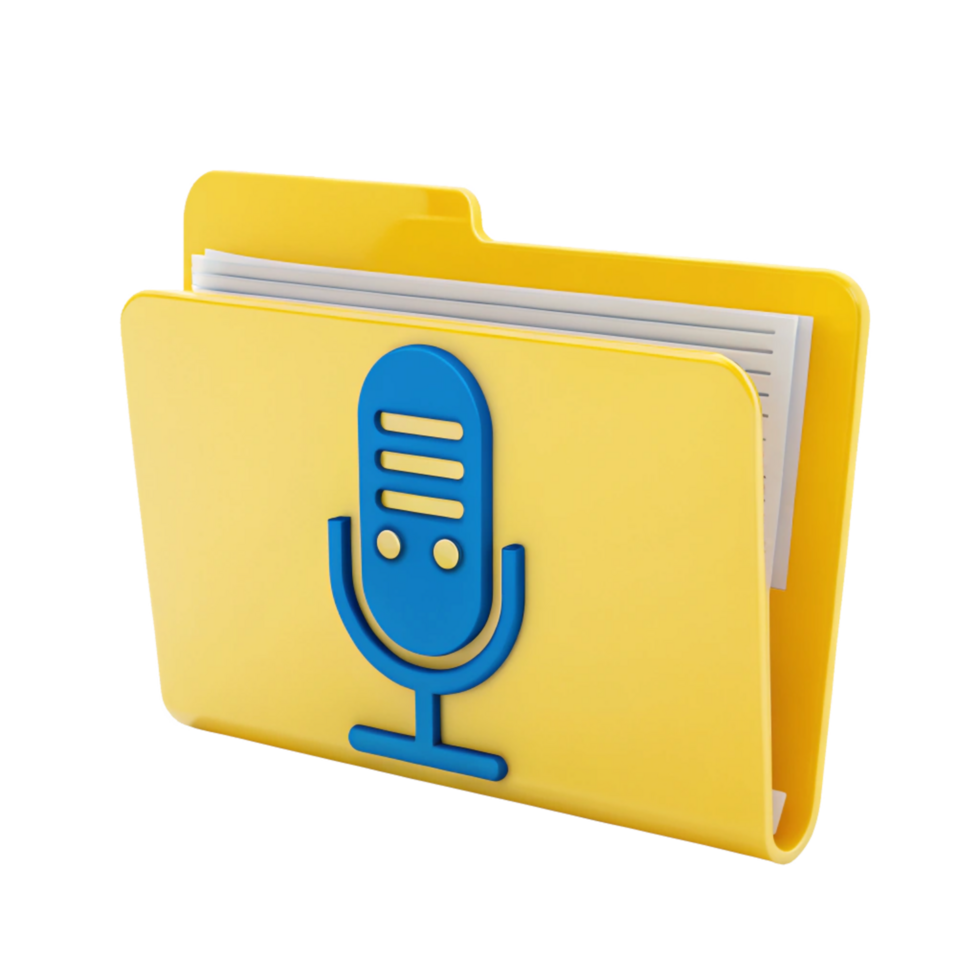 3D Yellow Folder Icon with Blue Microphone Audio File Storage Concept png