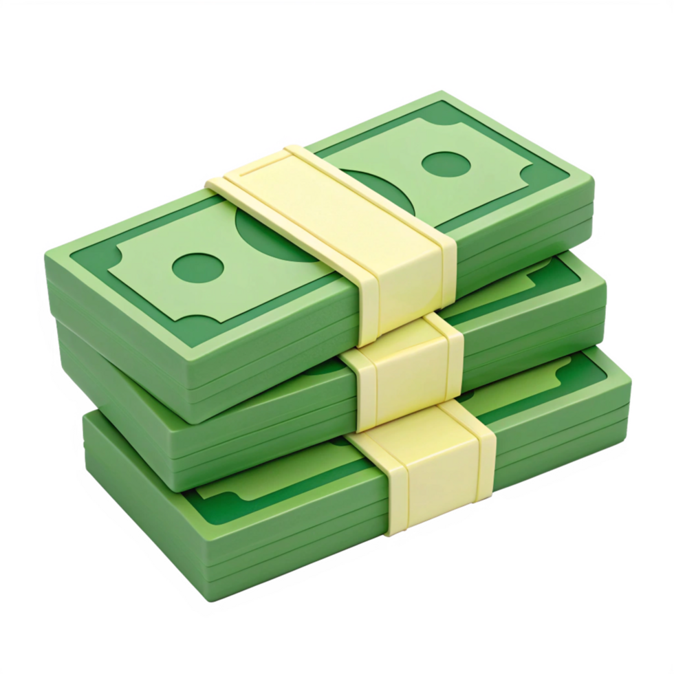 3D Render Stack of Money Cash Bundle, Green Bills, Wealth Concept Illustration png
