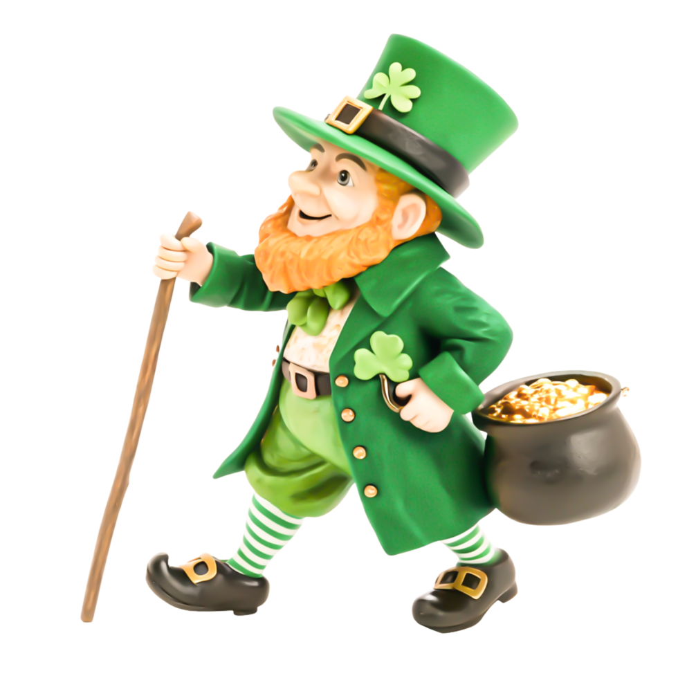 Cheerful Leprechaun Walking with Pot of Gold, St. Patrick's Day Illustration png