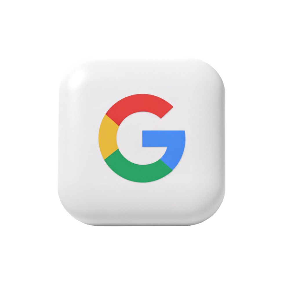 3D Google Logo on Square Button Modern Tech Icon, App Design Element png
