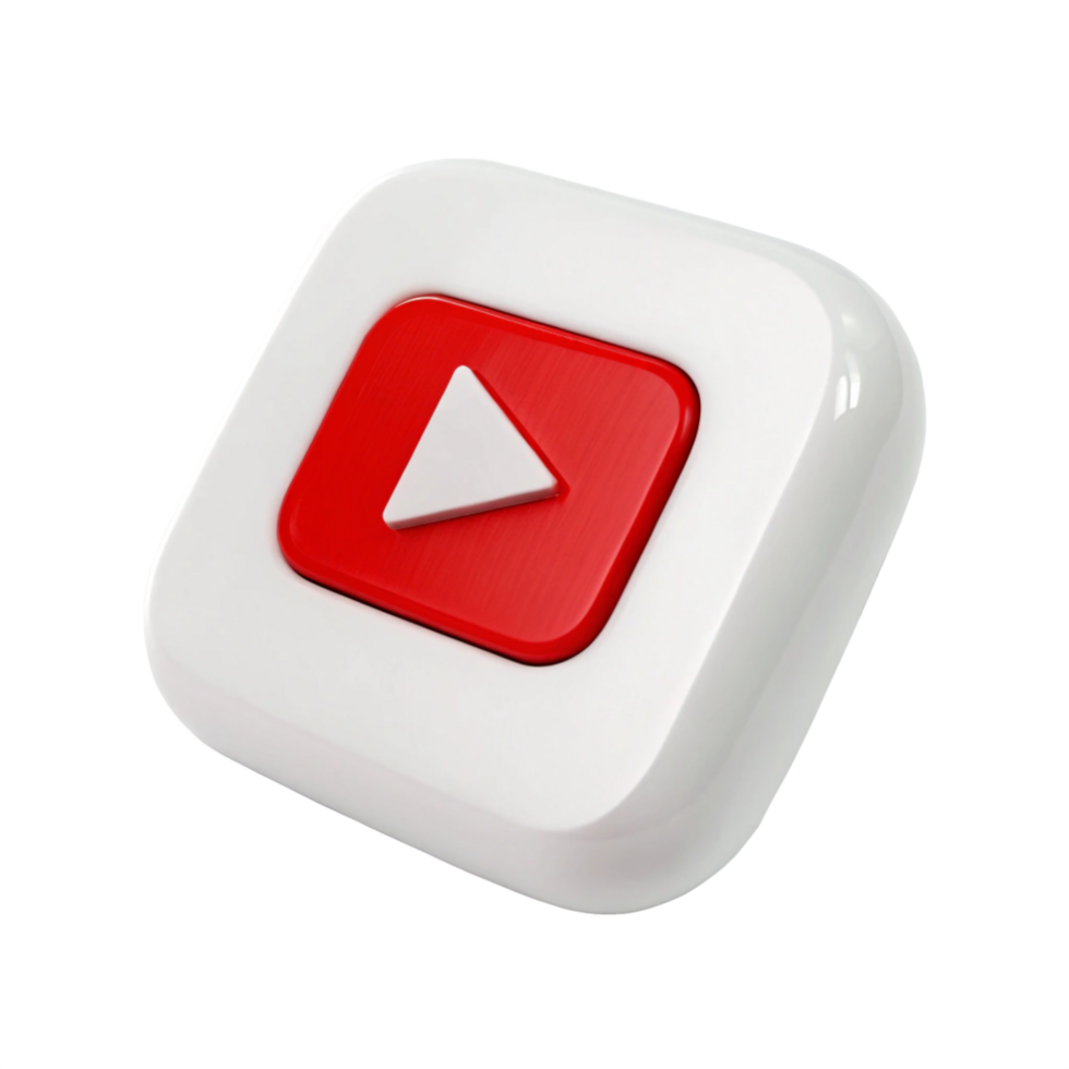 3D Red Play Button Icon Modern White Square Media Interface Element png