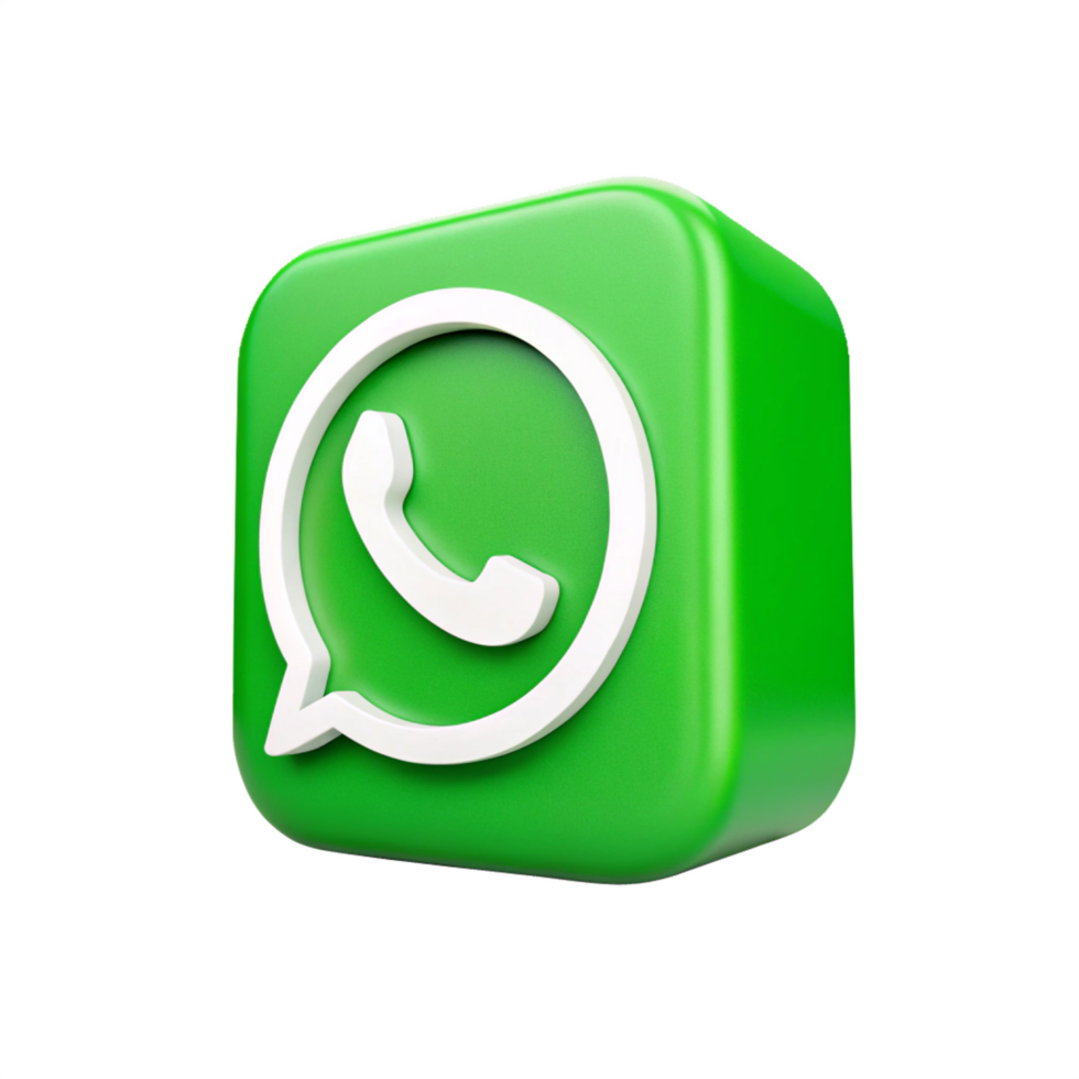 3D WhatsApp Icon Green Square Button with White Phone Symbol for App Design png