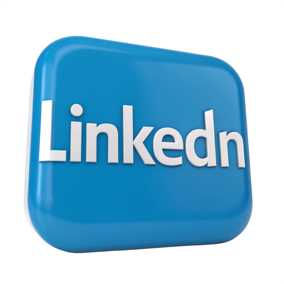 3D LinkedIn Icon Blue Rounded Button with White Text for Social Media png