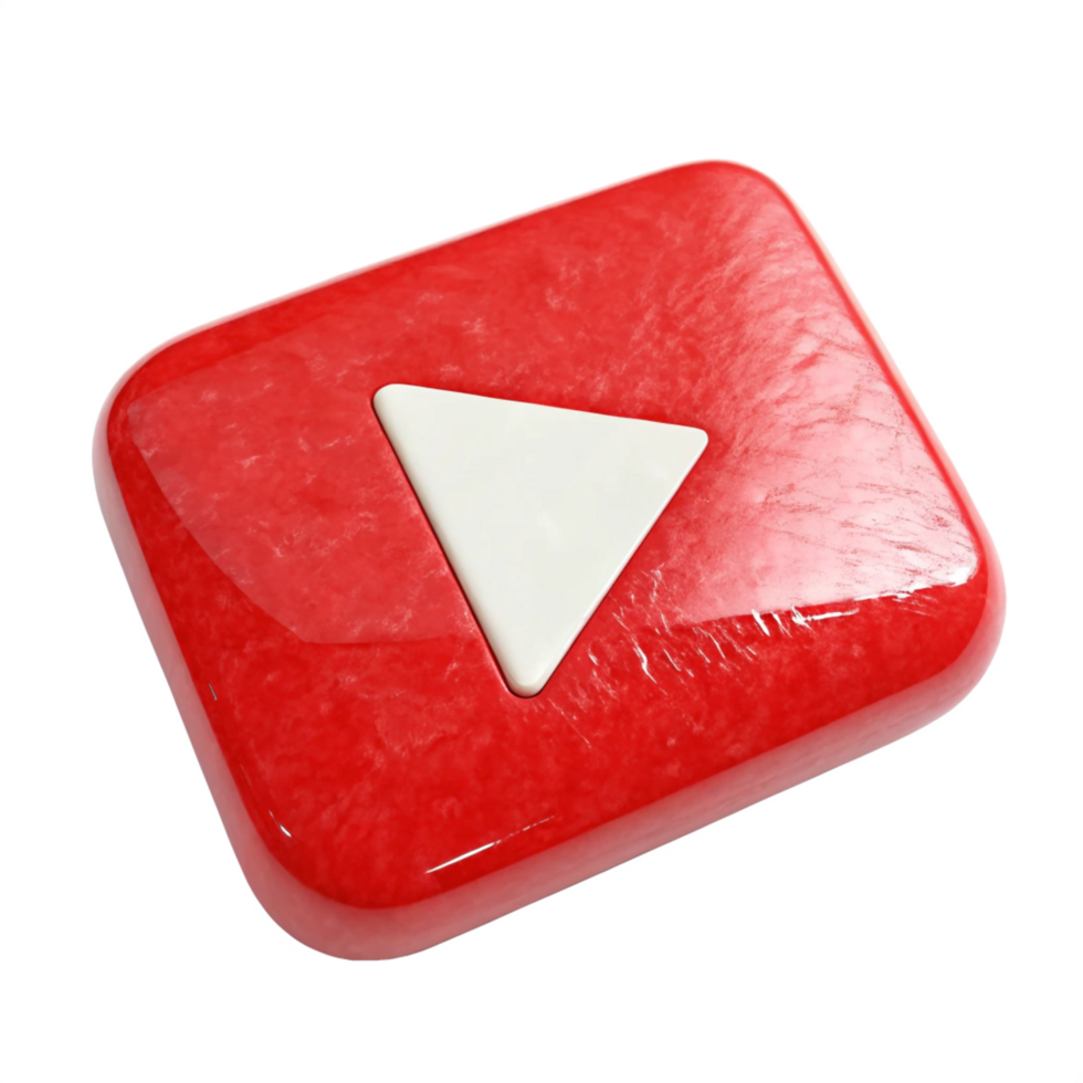 Red Play Button Icon 3D Render, Glossy, Marble Texture, Media png
