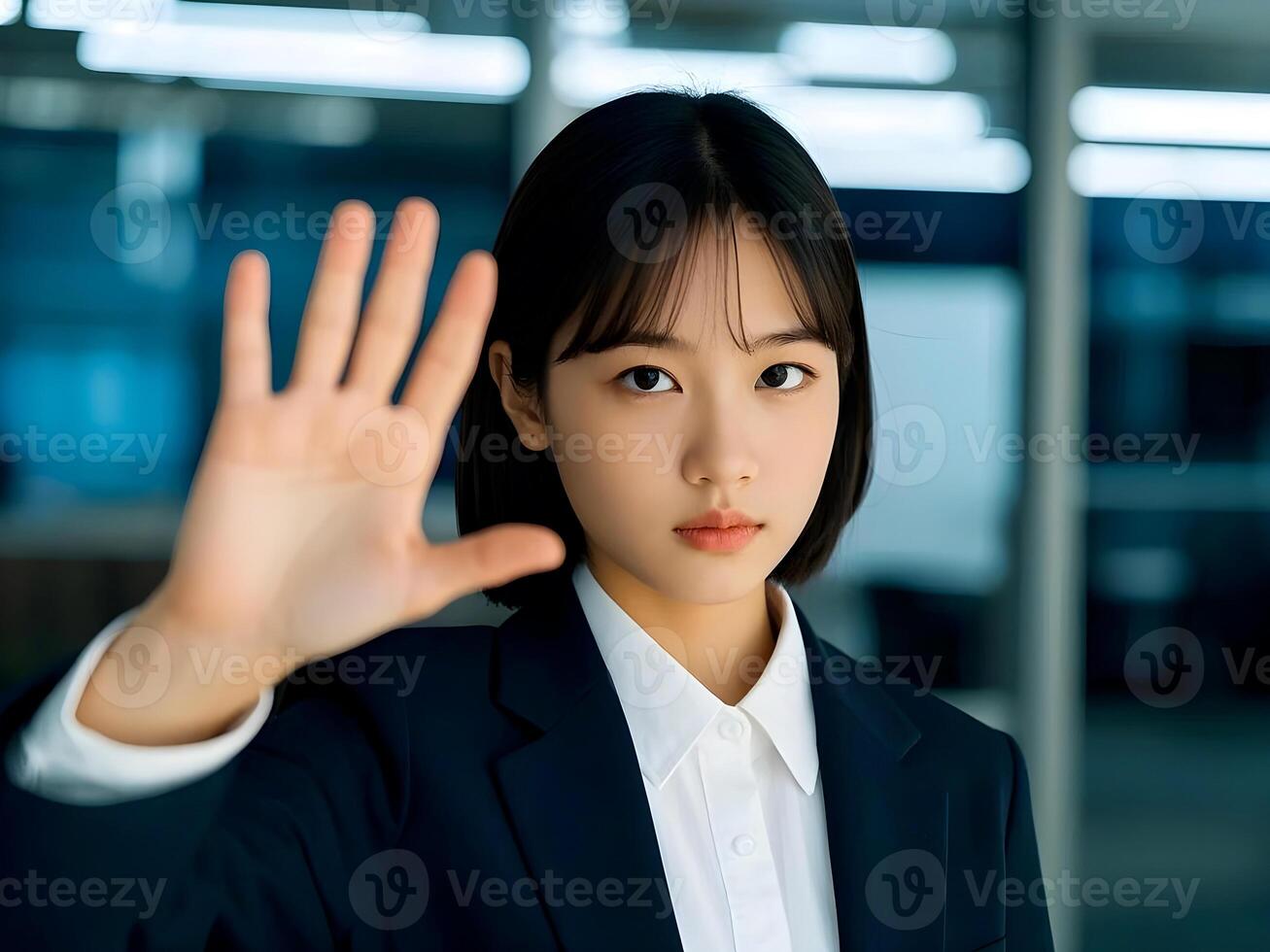 Stop gesture in the office. photo