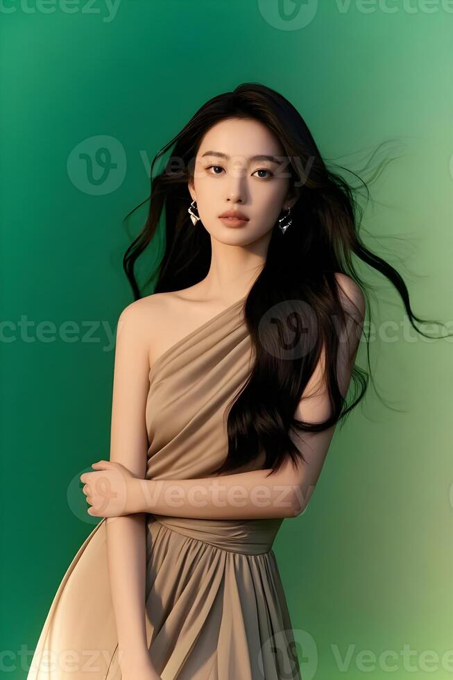 A beautiful woman in a dress posing for a photo