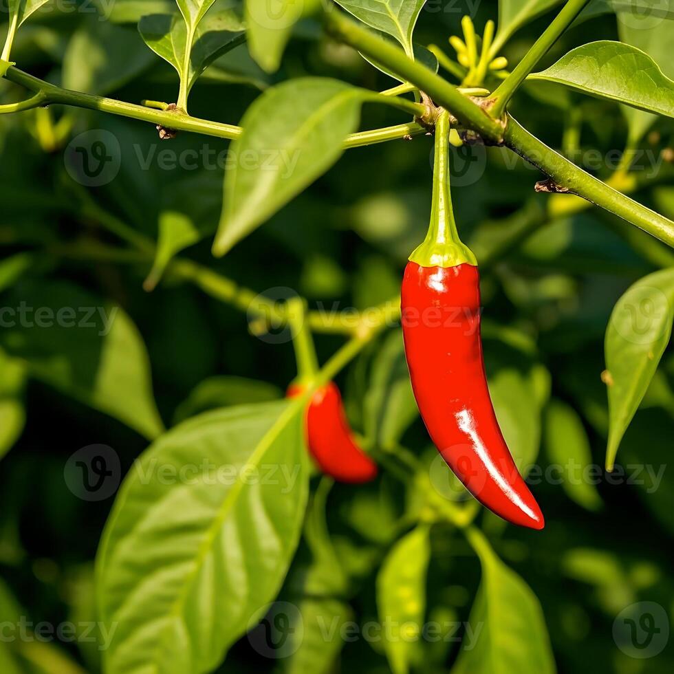 Red Chili on Plant photo