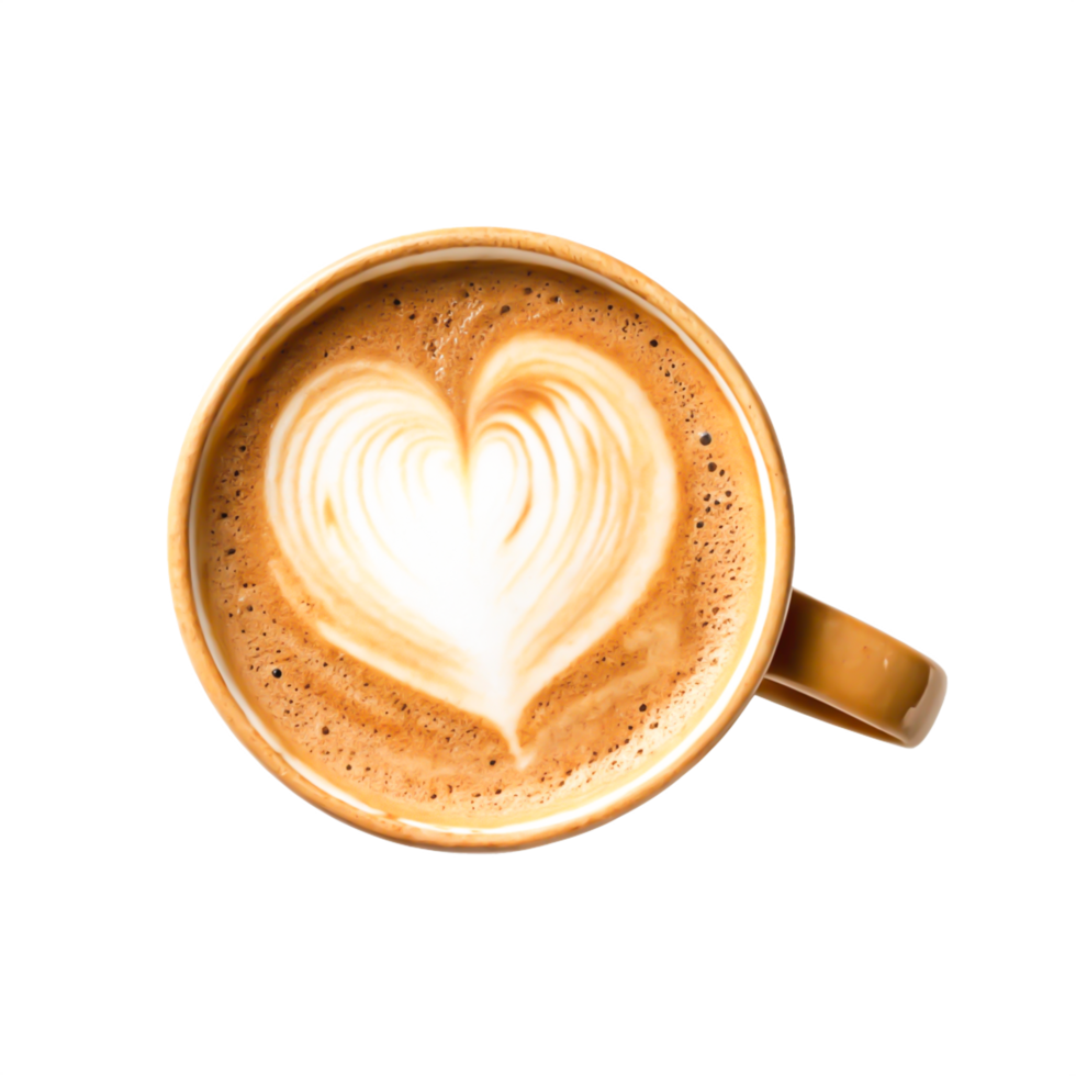 Romantic Latte Art Heart-Shaped Coffee in Beige Mug, Top View png