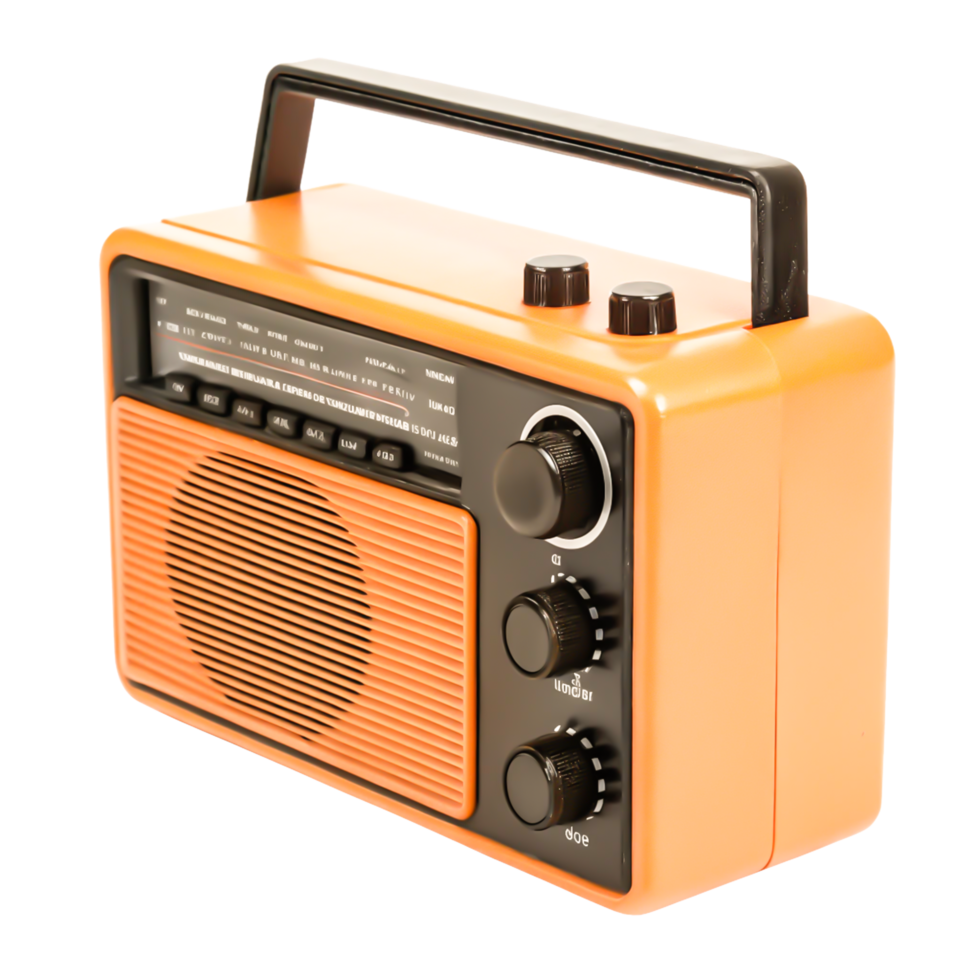 Retro Orange Portable Transistor Radio with Handle, Vintage AM FM Receiver png