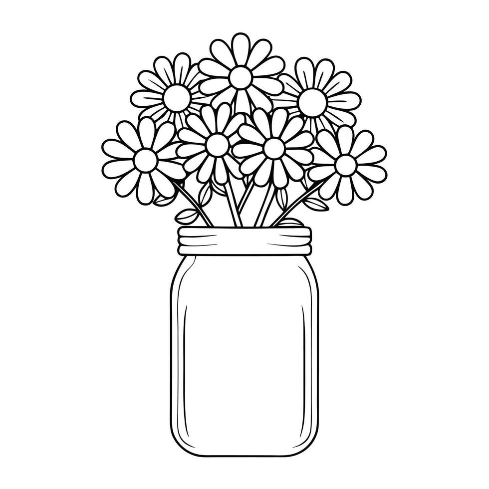 flowers in pot illustration design. outline jar style silhouette design. vector