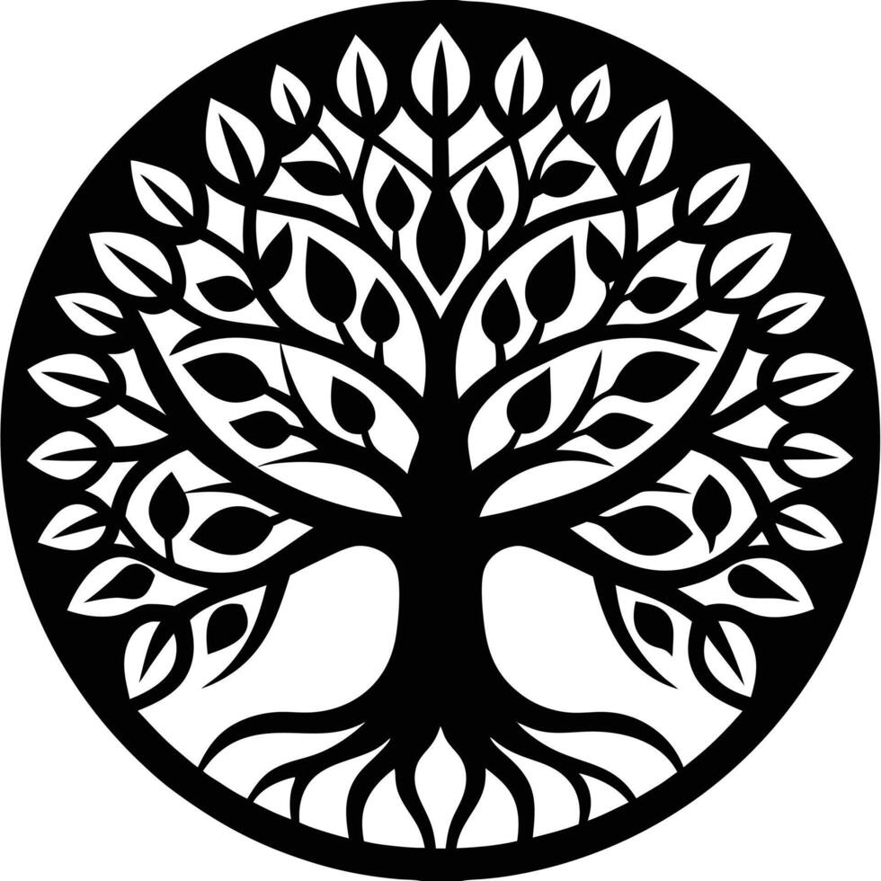circle illustration of black tree logo design. vector