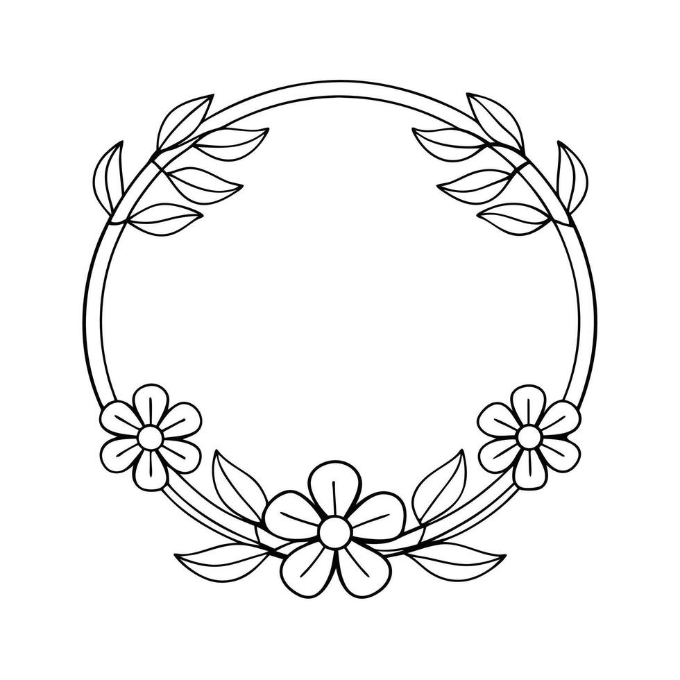 decorative flowers and leaves circle outline style silhouette design. vector