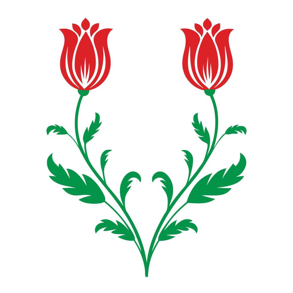 red tulip with leaves and flowers decoration design. vector