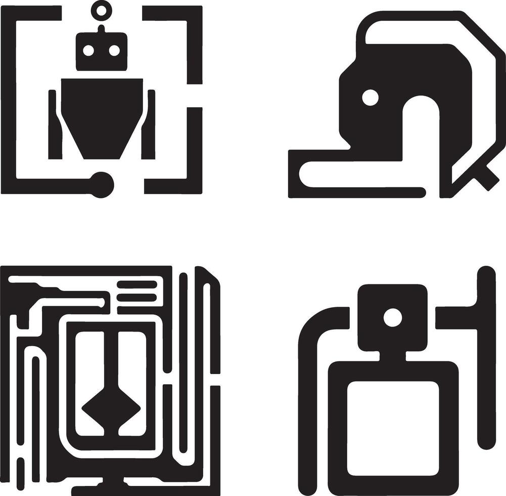 Futuristic Technology Icons Robot, Machine, Circuit Board, and Device vector
