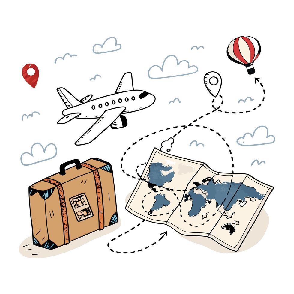 a travel doodle vector