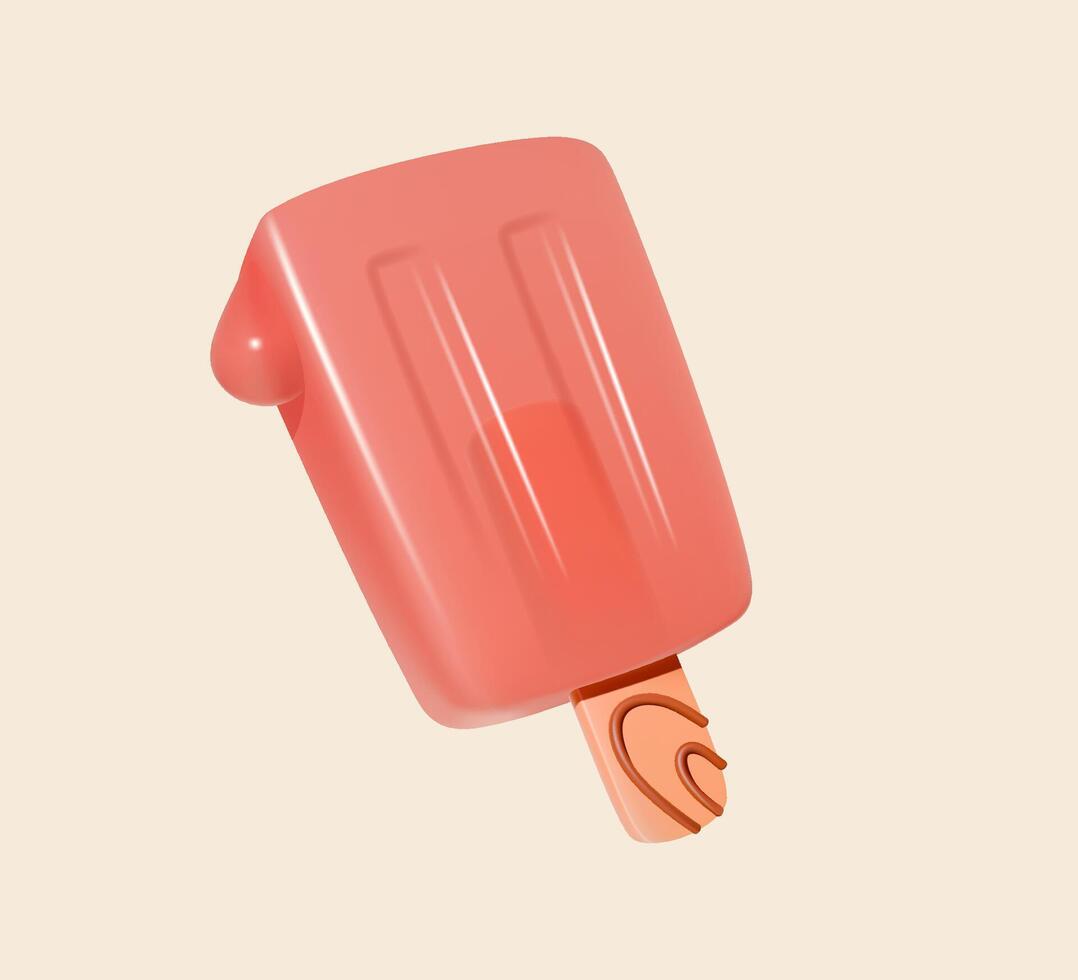 3D red ice pop on wooden stick illustration vector