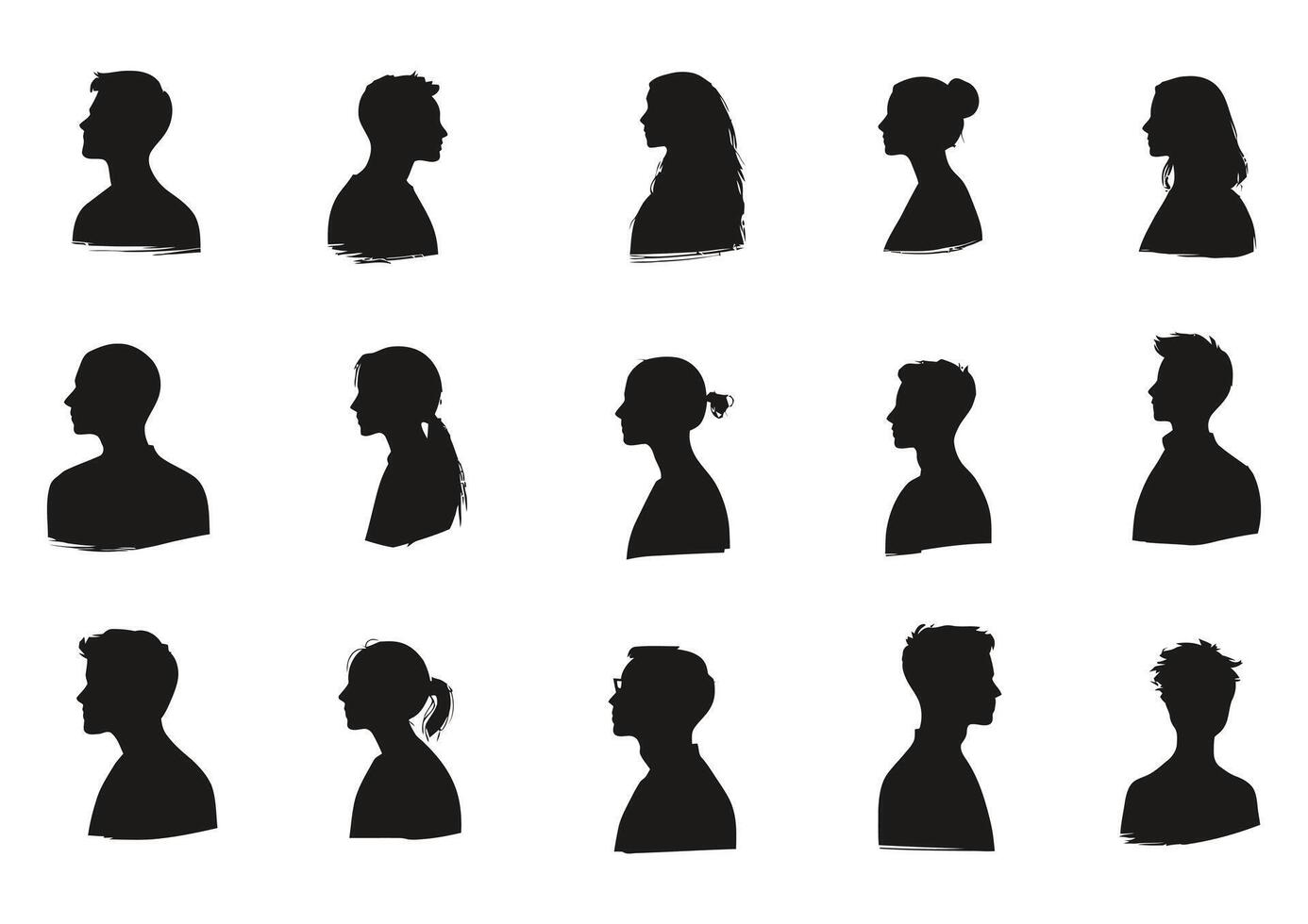 men and women set profile icon. black illustration vector