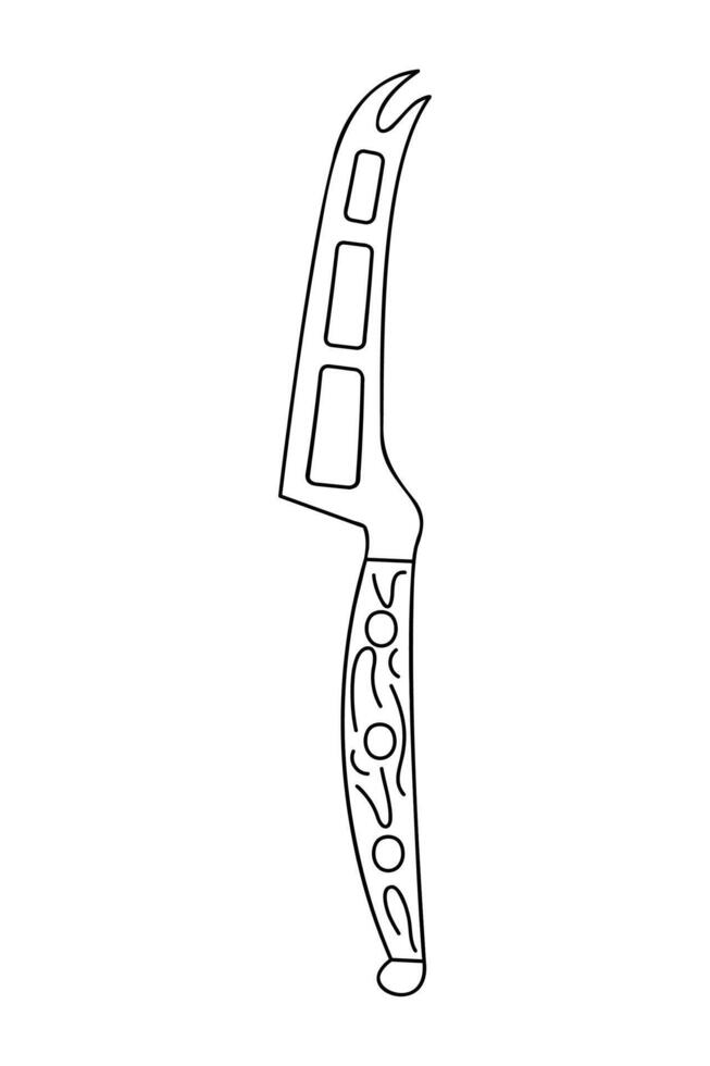 Knife with holes for soft cheese. Hand drawn black outline clipart for your projects. vector