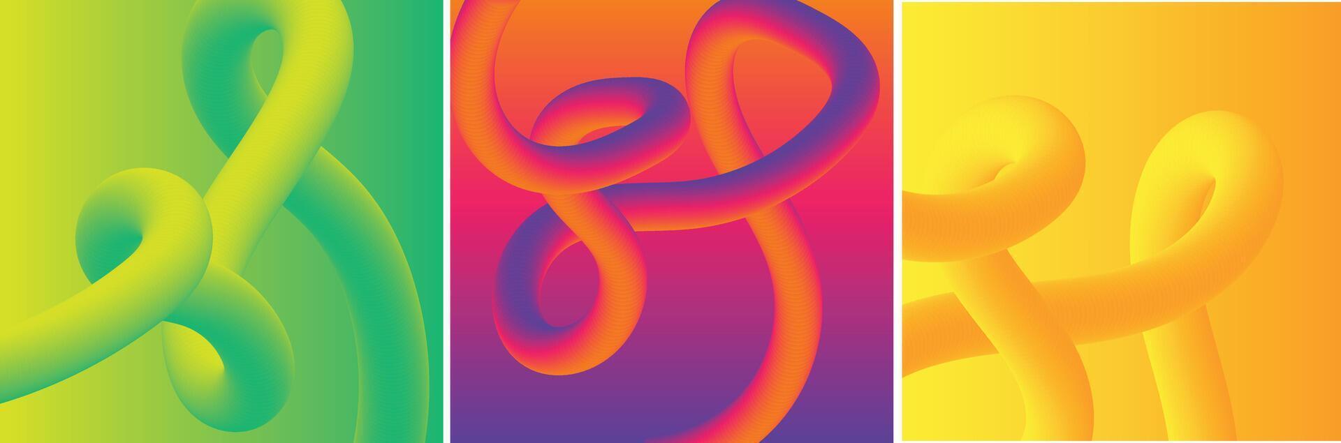 Gradient blend line, creative liquid colorful shapes and banner backgrounds set. Modern design with bright waves flow in motion, dynamic multicolored streams vector