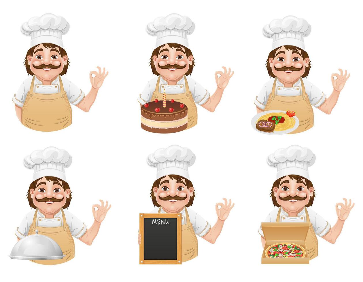 chef man preparing dishes and food in the kitchen person illustration isolated on white background vector