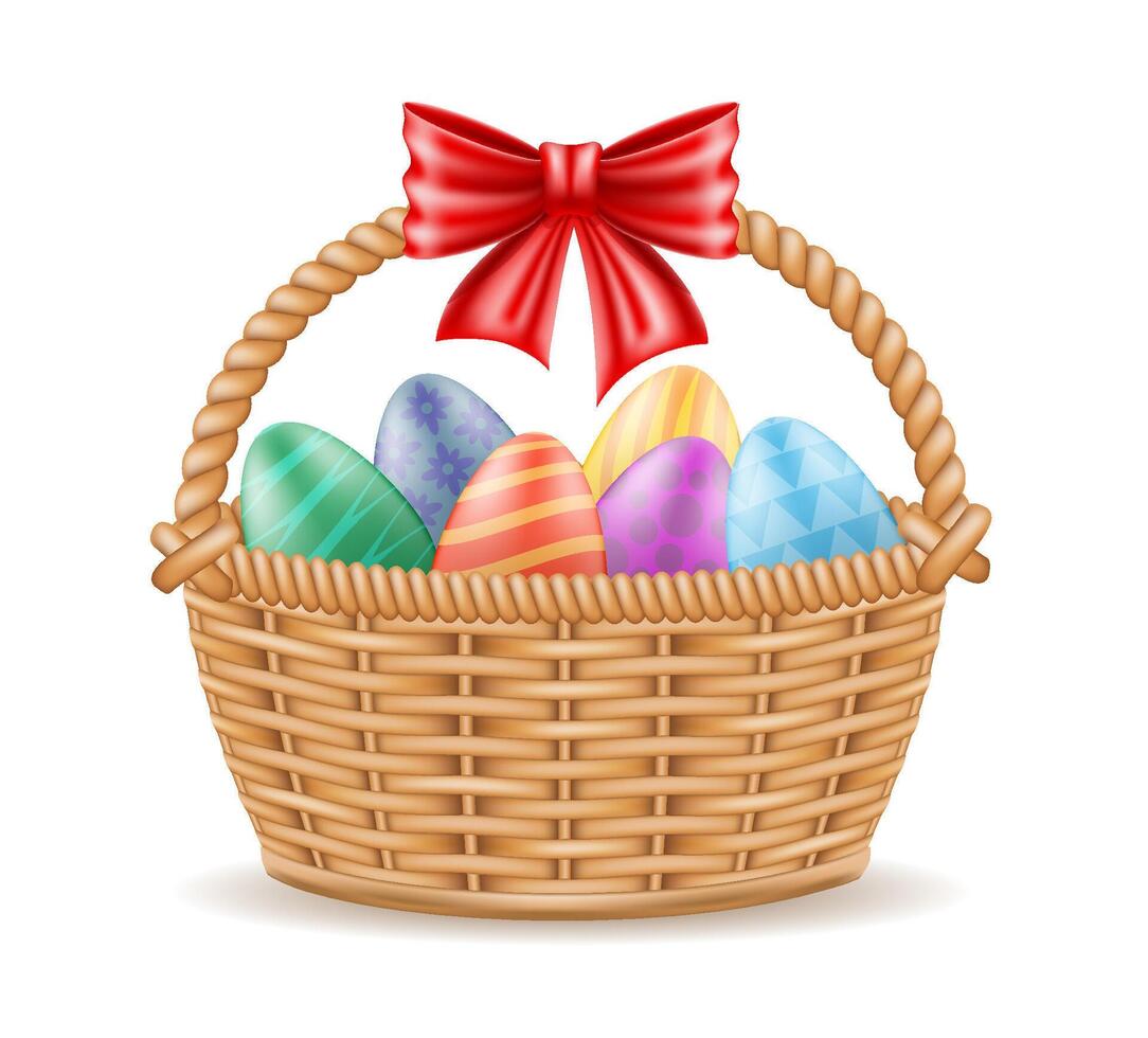 easter eggs in basket are an attribute and decoration of the holiday illustration isolated on white background vector