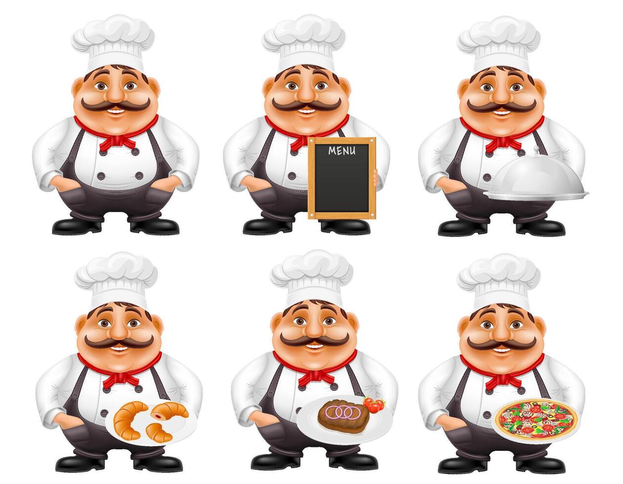 chef man preparing dishes and food in the kitchen icon cartoon cook illustration isolated on white background vector