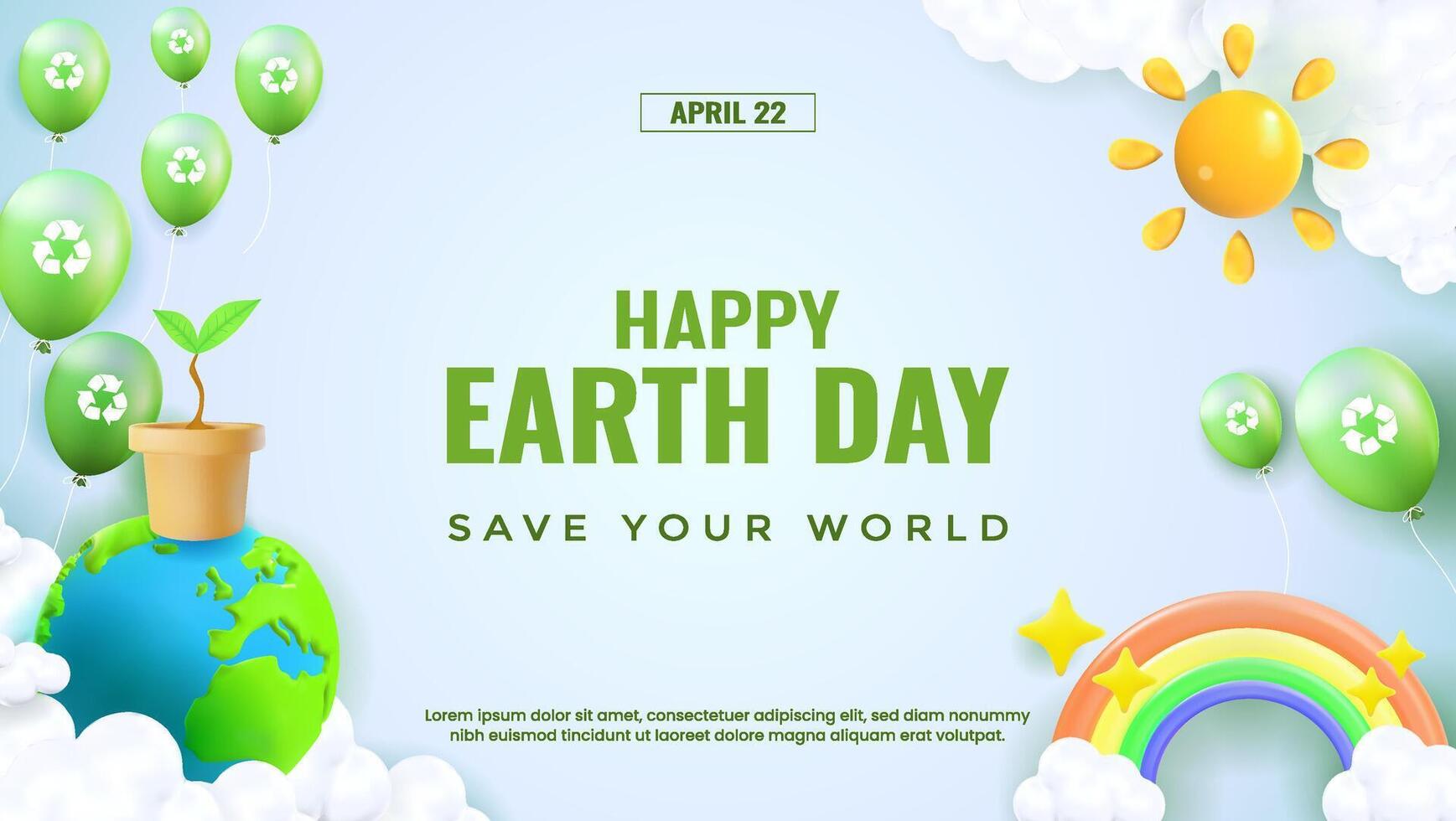 Earth Day Celebration Illustration with Green Balloons and Planet Earth vector