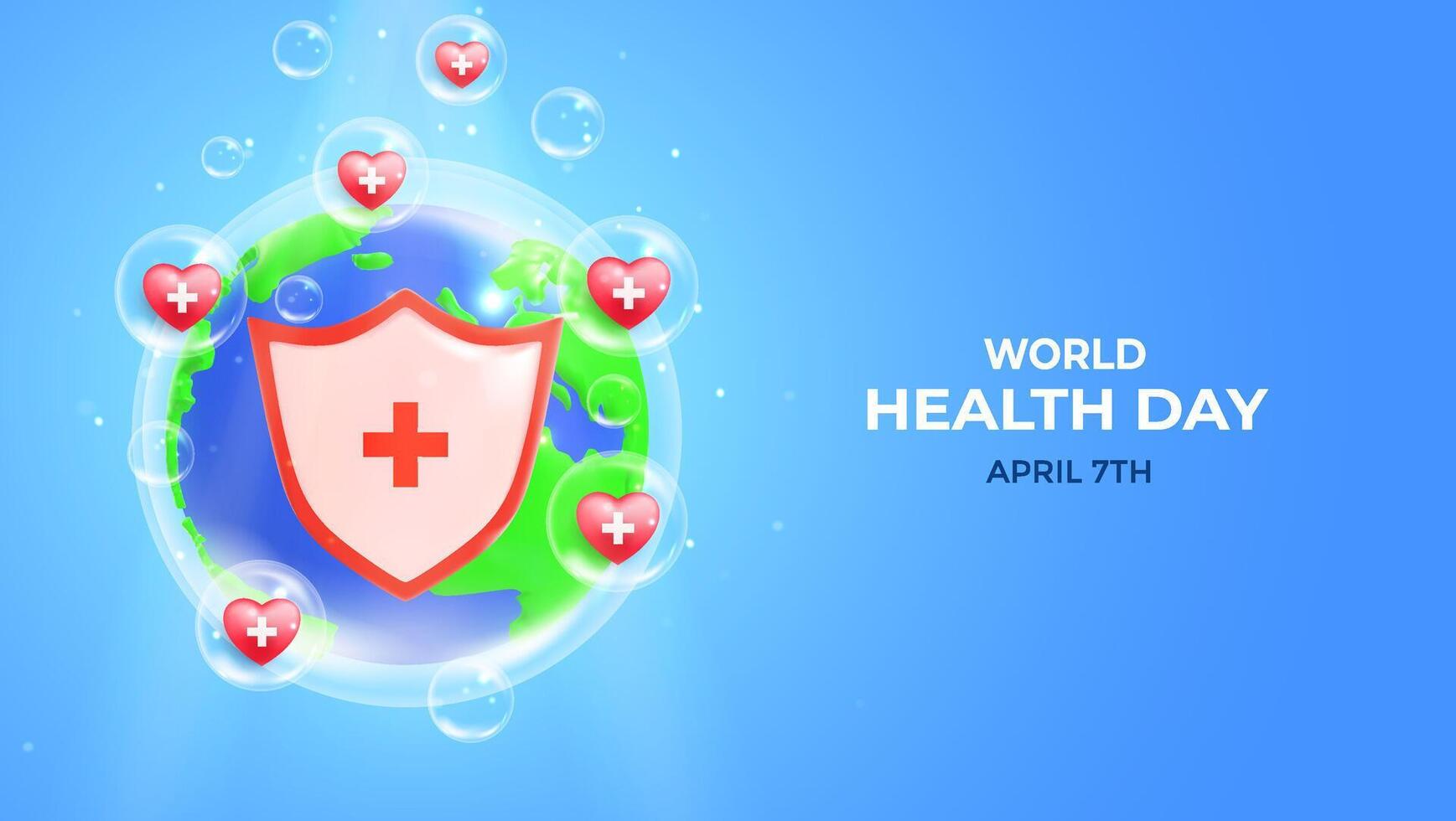 World Health Day Celebration with Heart and Shield on Globe Illustration vector