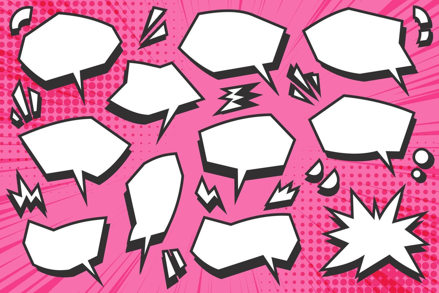 Manga speech bubbles. Comic frames for text. Anime cartoon clouds. Pop art dialog box on pink background. Cute shapes for poster and banner. vector