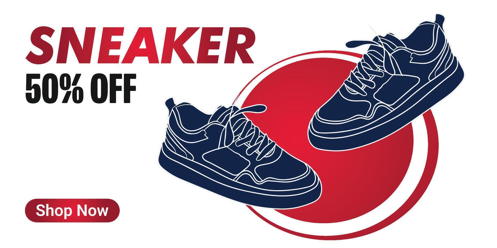 Nice banner for sneaker brand. Sneakers on abstract background, realistic style. Shoes sale for social media post. Shoe on sale slider for e-commerce, websites or social media. Readymade design. vector