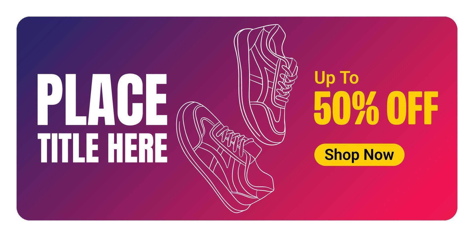 Banner for sneaker brand. Sneakers on abstract background, realistic style. Shoes sale for social media post. Shoe on sale slider for e-commerce, websites or social media. Readymade design. vector