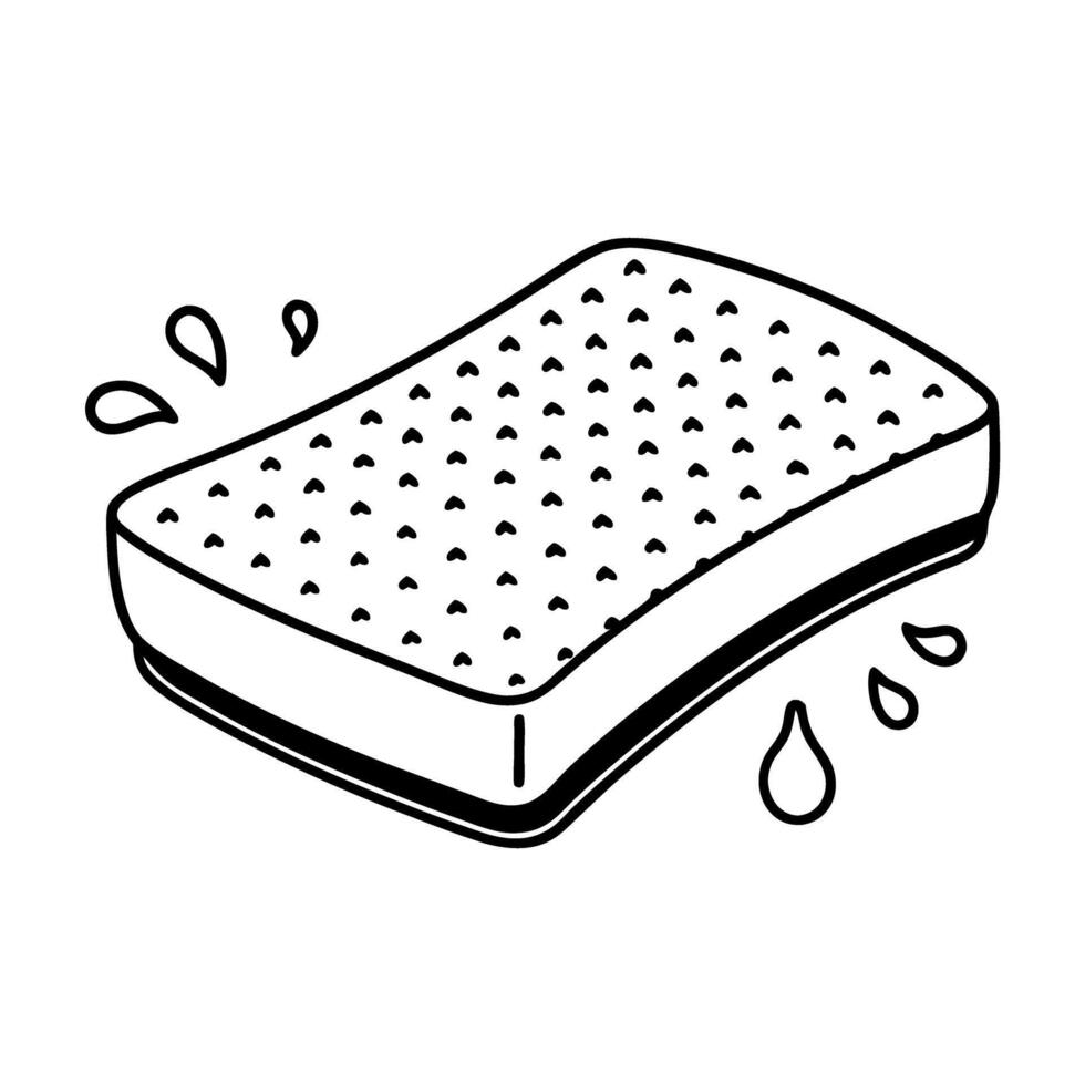 cleaning sponge illustration black and white simple design with water droplets, household cleaning tool concept vector