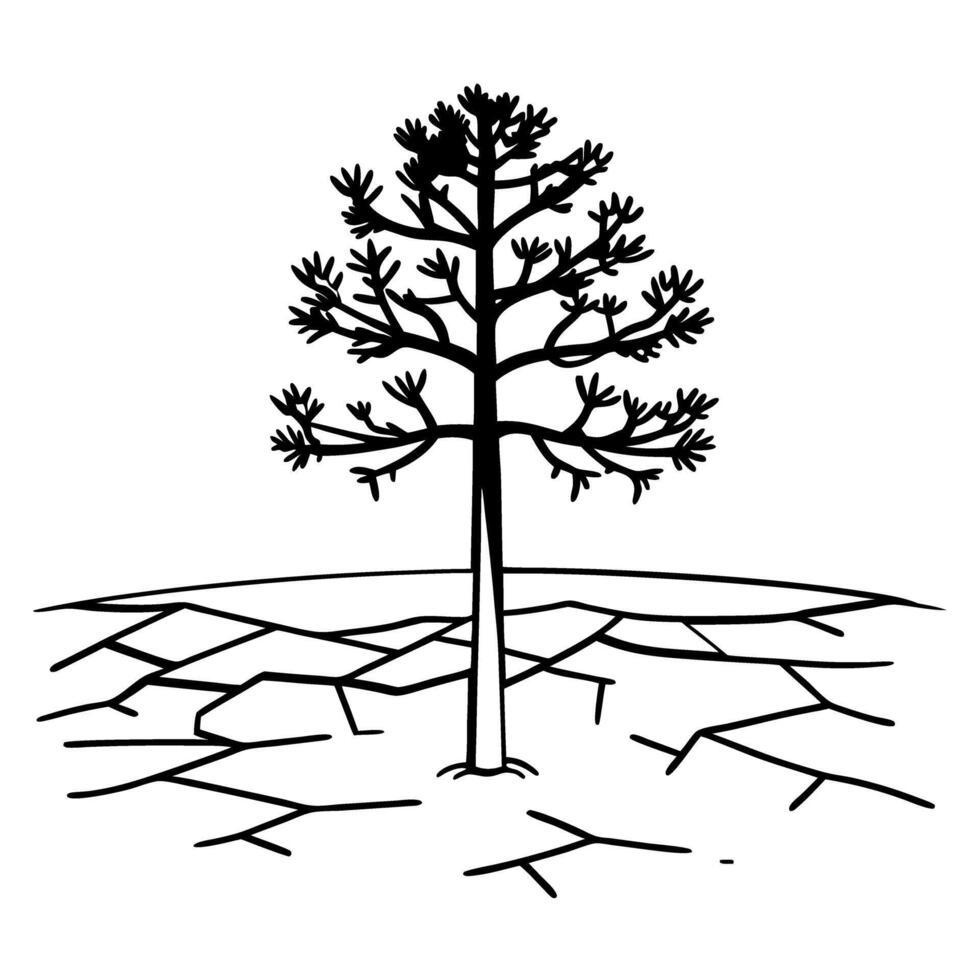 tree on cracked ground symbol of drought and climate change, dry soil environmental impact and nature conservation vector