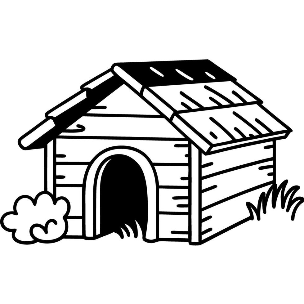 wooden doghouse illustration simple hut design with roof, entrance pet shelter, outdoor structure image vector