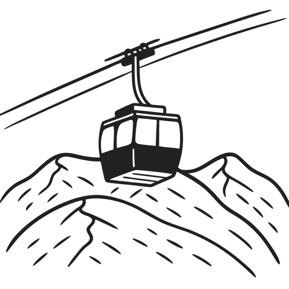 Cable car ascending over mountainous terrain travel and adventure illustration vector