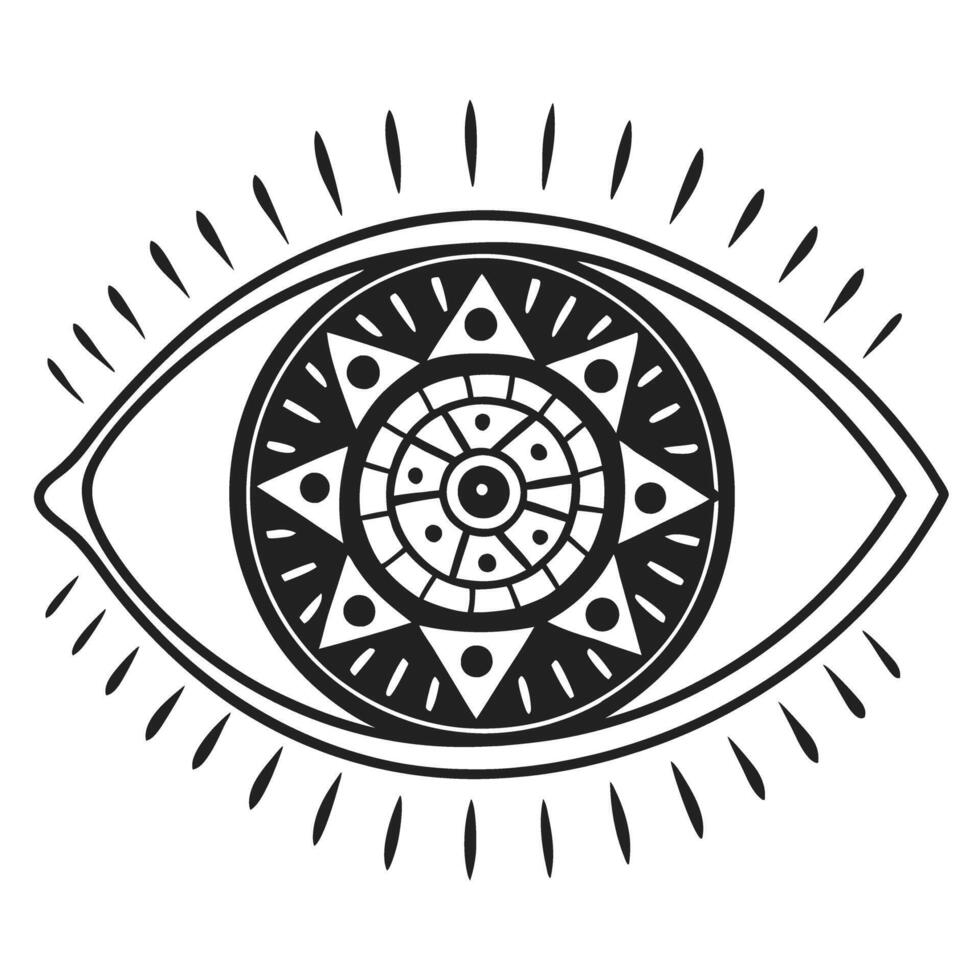 Abstract eye design with geometric patterns and radiating lines vector