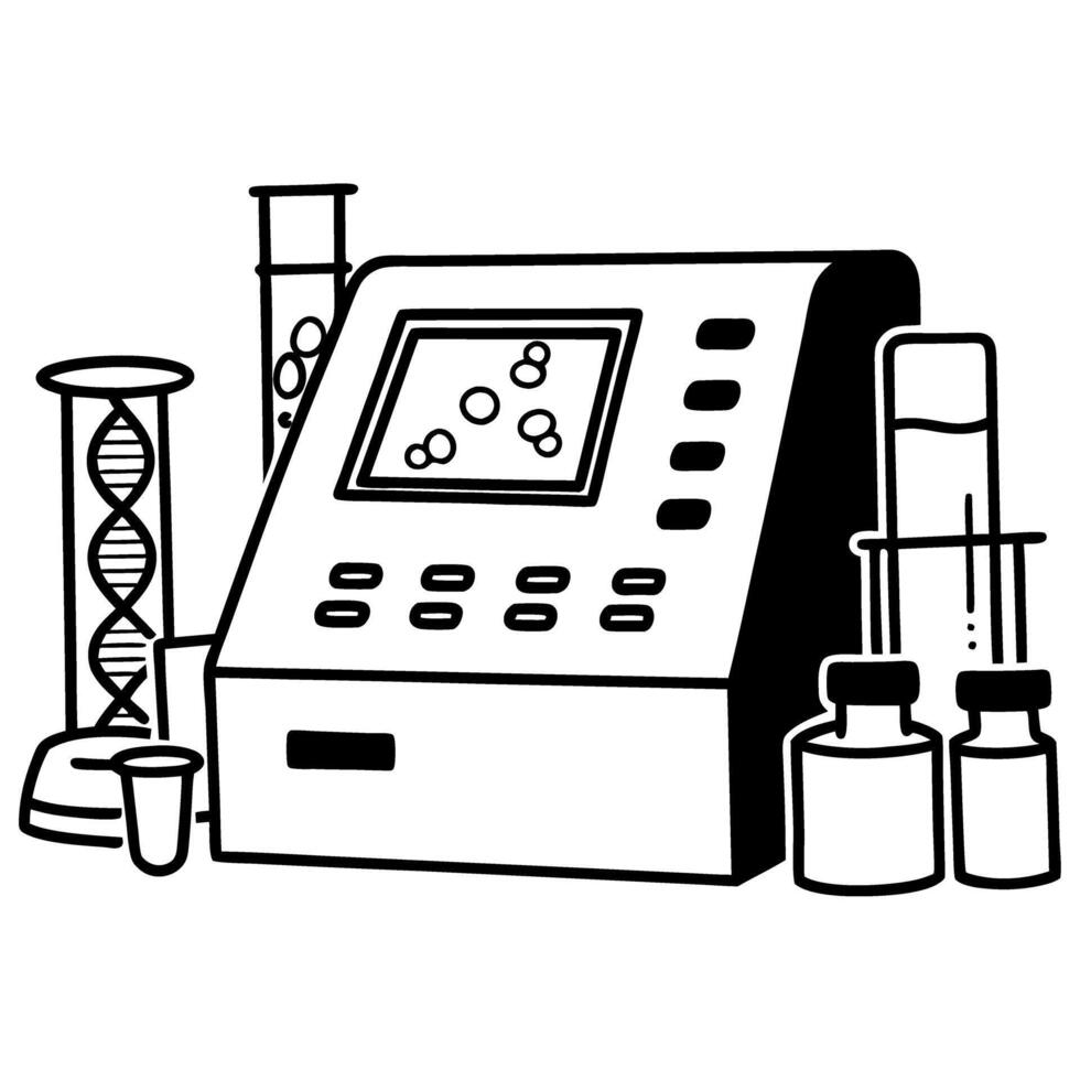Laboratory equipment for scientific research and analysis dna helix, chemical vials, test tubes vector
