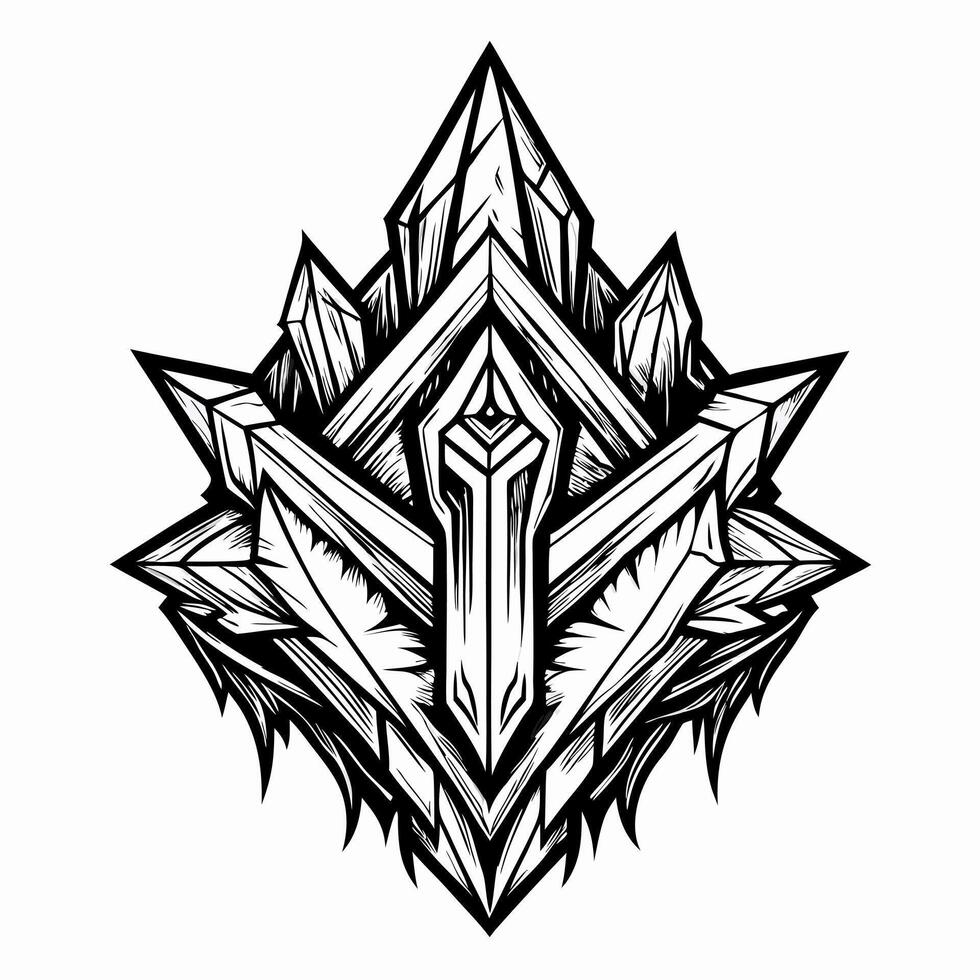 Intricate Geometric Crystal Design Abstract Black and White Line Art Illustration vector