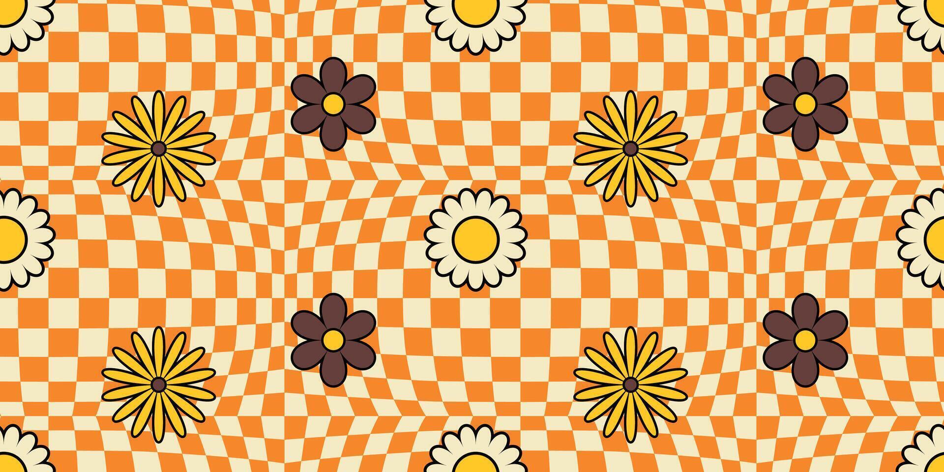 Checkered Seamless Pattern with Flowers. vector