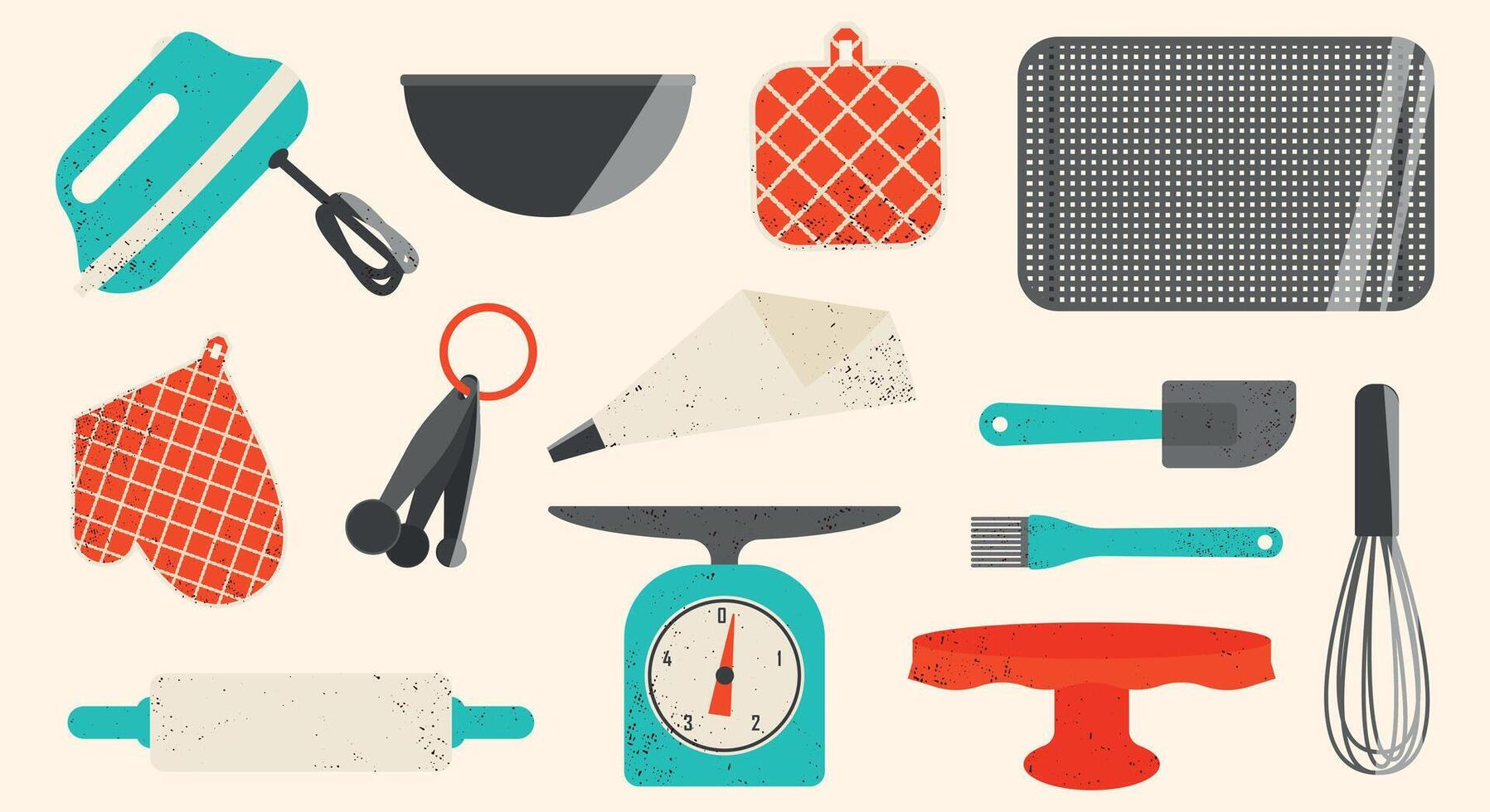 Set of Bakery Utensils. Cute Kitchen Decor. Illustrations. vector
